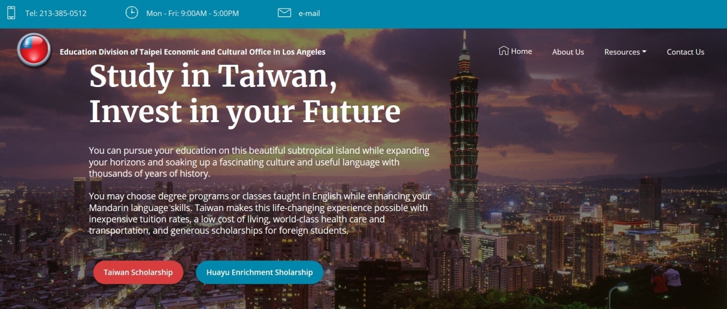 Education Division of TECO in Los Angeles Launches New Scholarship Portal to Attract More US Students to Study in Taiwan