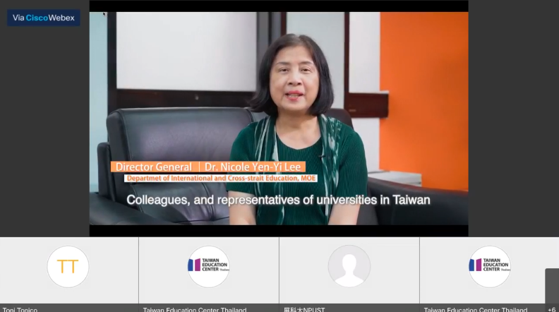 Dr. Yen-Yi Lee speaking at the opening of the 2021 Taiwan Higher Education Fair in Thailand