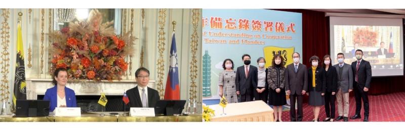 (Left)Secretary-General Julie Bynens and Representative Tsai Ming-Yen. (Right) Deputy Minister Harry Tseng and the other ministry representatives